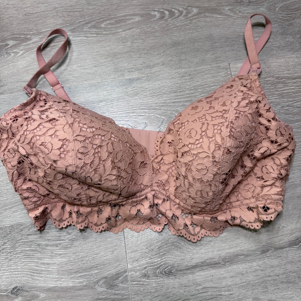Momanda Women Dusty Rose Floral Lace Wireless Nursing Bra 42E